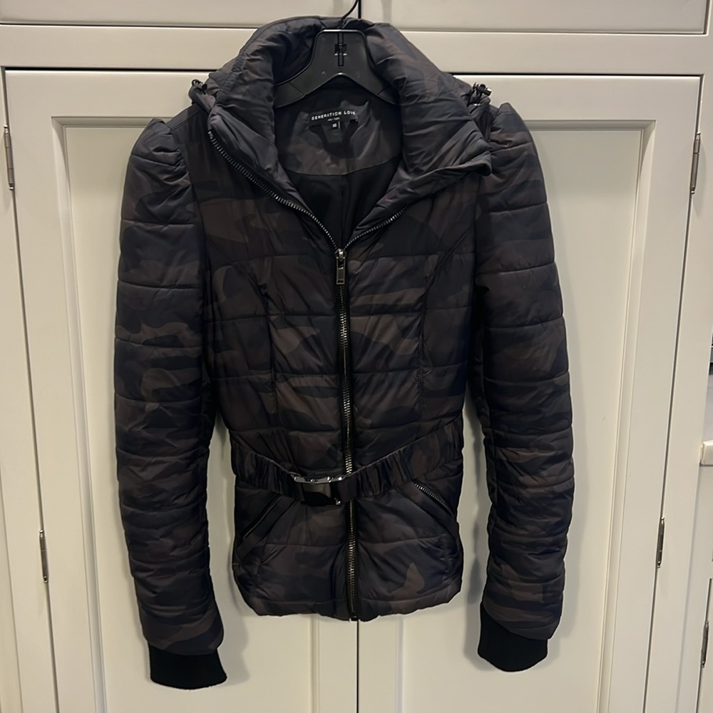 Generation Love muted, camo down jacket with puff sleeves!!!